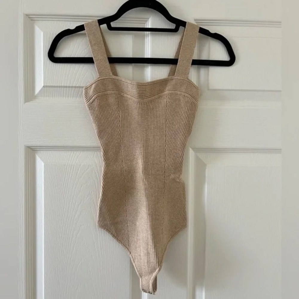 Abercrombie & Fitch Beige Tan Ribbed Sweater Bodysuit